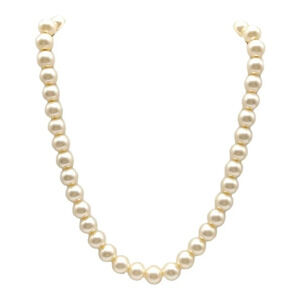 Marvella Glass Faux Pearls Choker Necklace Adjustable With Rhinestone Clasp